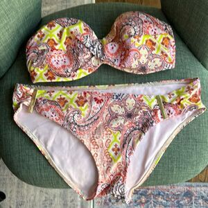 Victoria's Secret Women Multicolor Paisley Bikini pink bohemian size large/32DD
